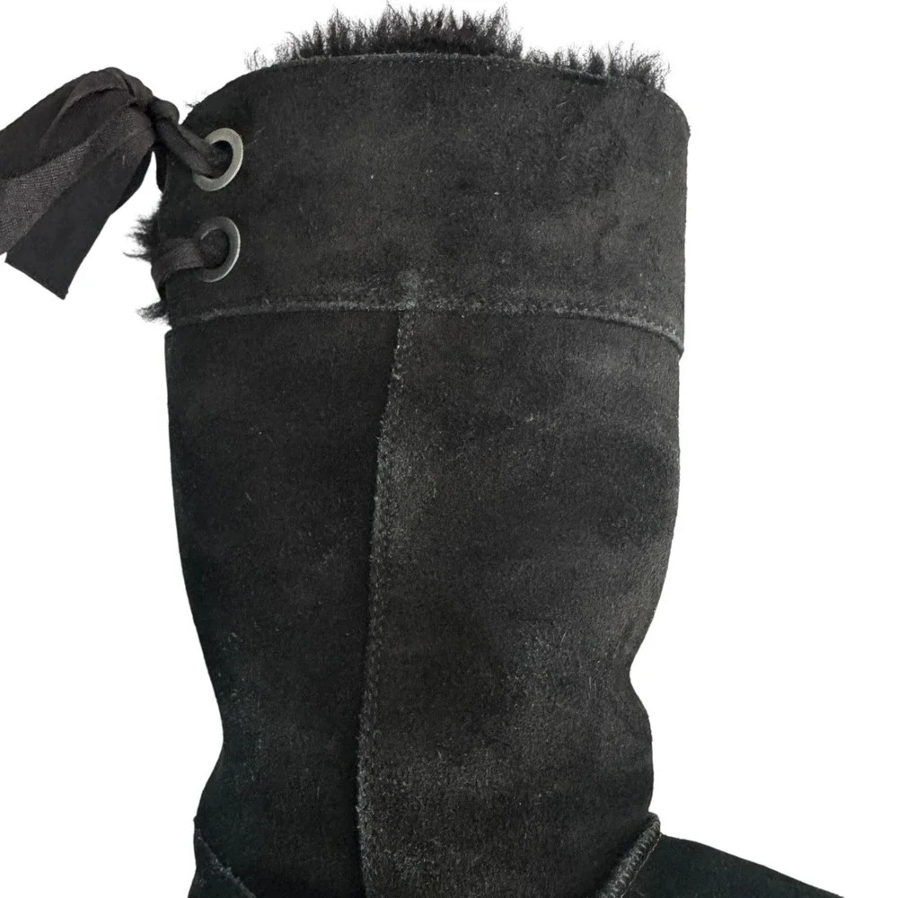Koolaburra By UGG Boots Womens Size 8 Black Suede Mid Calf Faux Fur Lined Bow